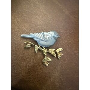 Vtg M. Shields Pewter Bird Brooch On Delicate Gold Branch Signed Collectible